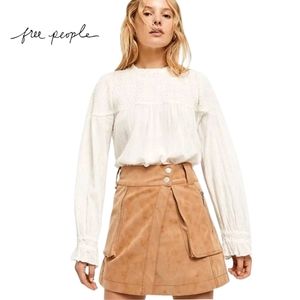 Free People tan carson ytility faux leather wrap skirt perfect for fall size 2